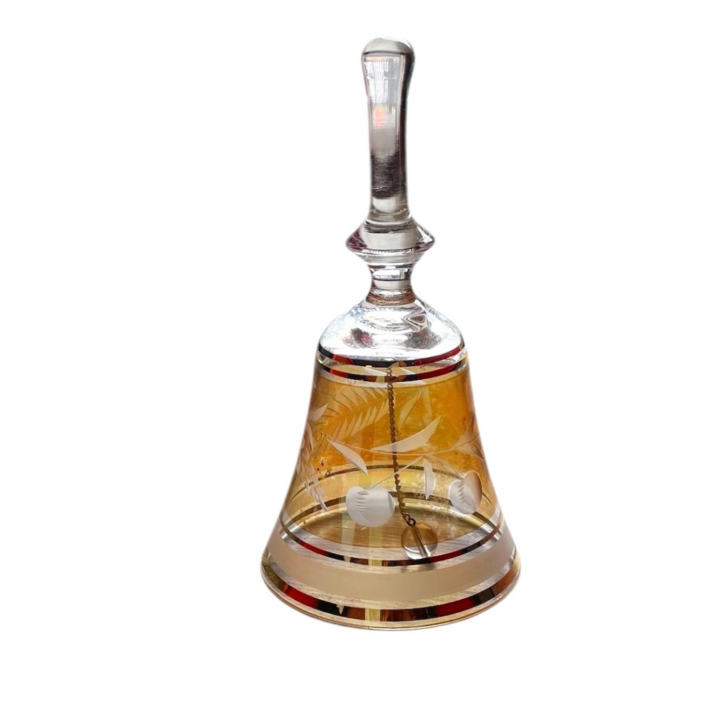 Vintage Hungarian LEAD CRYSTAL Glass Gold Etched Flower‎ Dinner Bell.